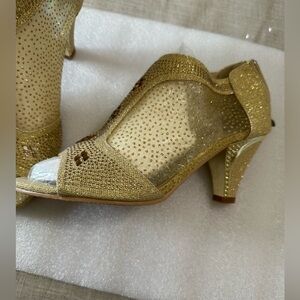 New MilaLady party heels, Gold Mesh heels with rhinestones